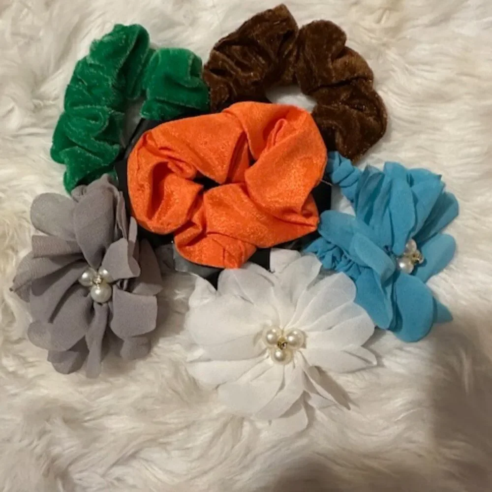 Bundle (6) Satin, Flower & Velvet Scrunchie   SC8112   - KIDS  Handmade NWT